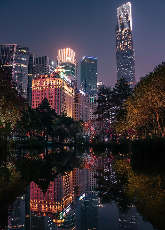 Night Skyline Reflection in Guangzhou