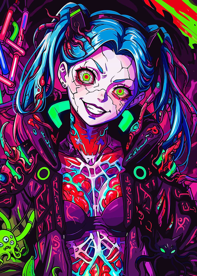 Cybernetic Anime Girl Neon Portrait