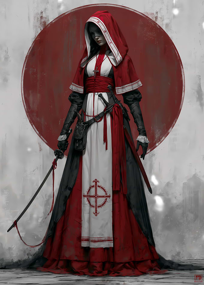 Red Hooded Warrior Priestess