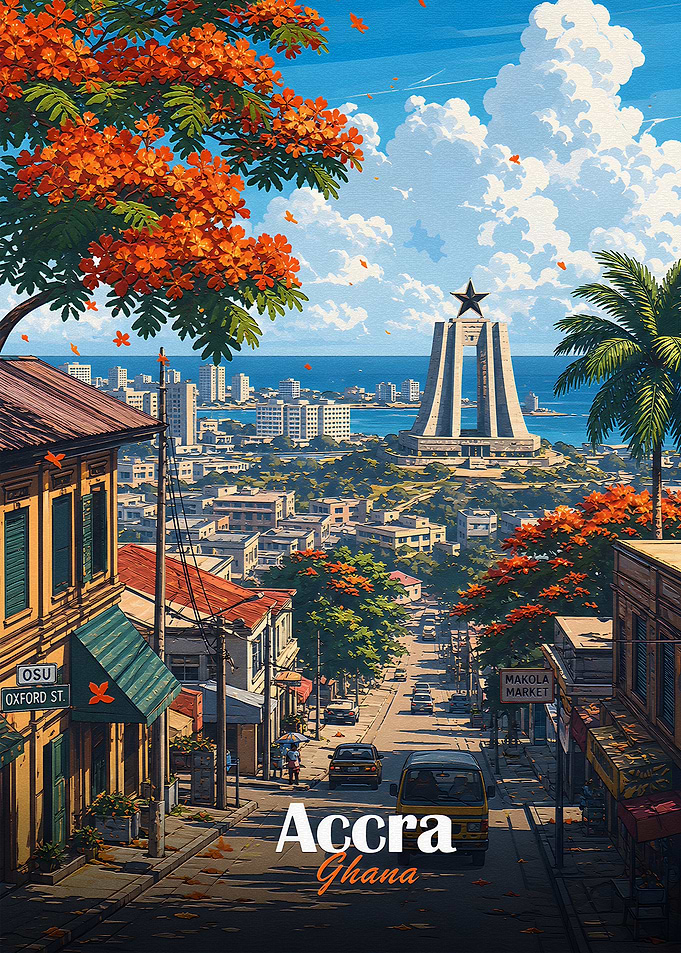 Accra Ghana Cityscape Travel Poster