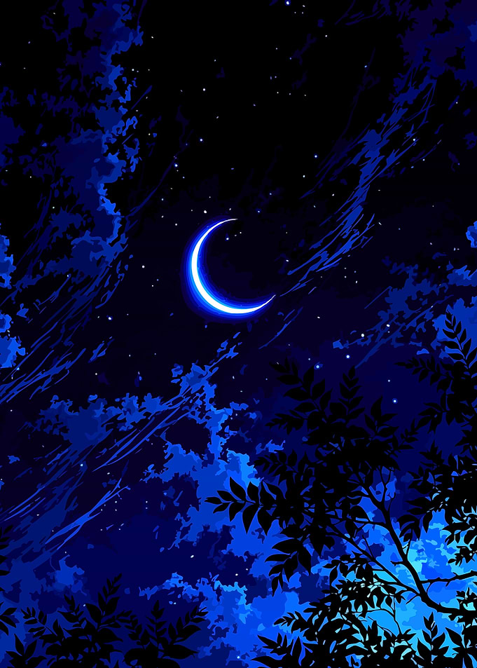 Crescent Moon in Blue Night Sky