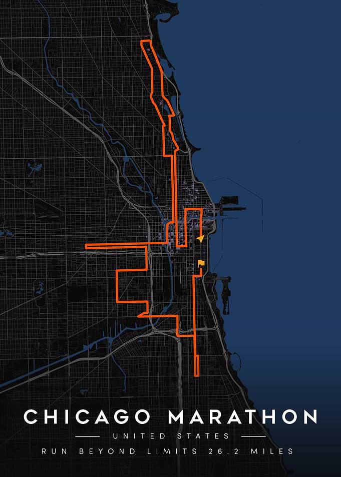 Chicago Marathon Route Map Poster