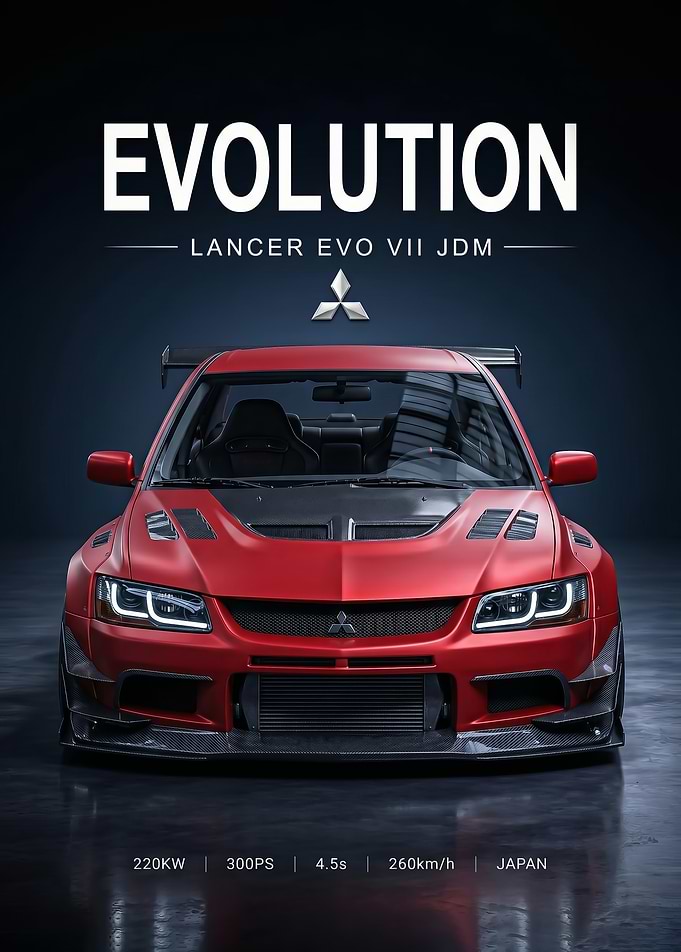 red Mitsubishi Lancer Evolution VII JDM Poster