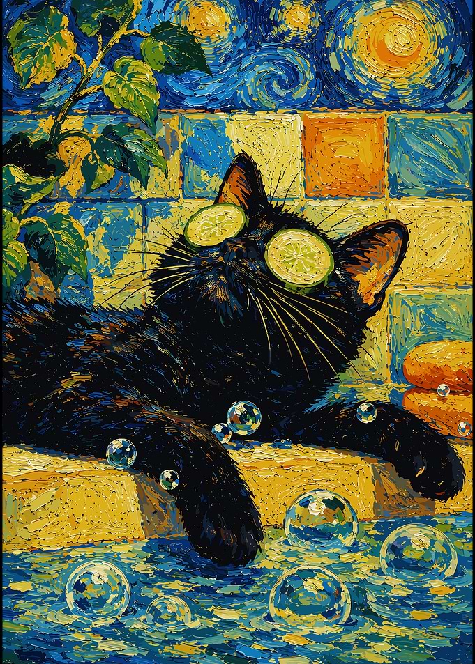 Van Gogh Style Black Cat Spa