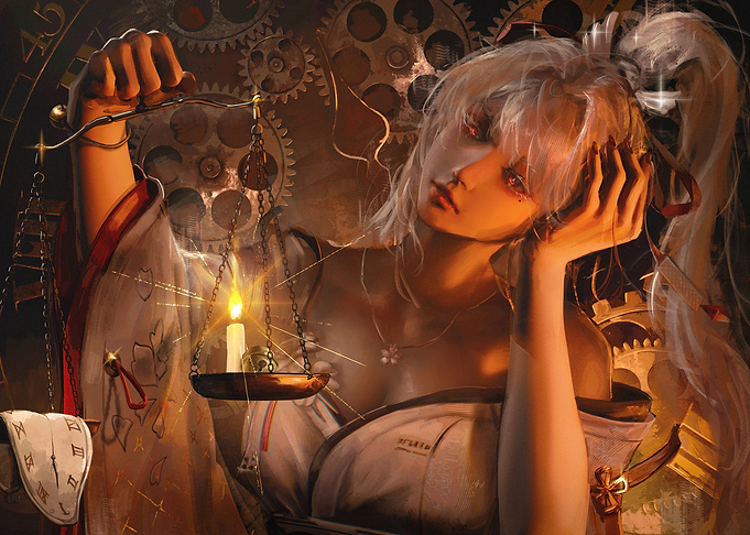 Steampunk Anime Girl with Candle Scales