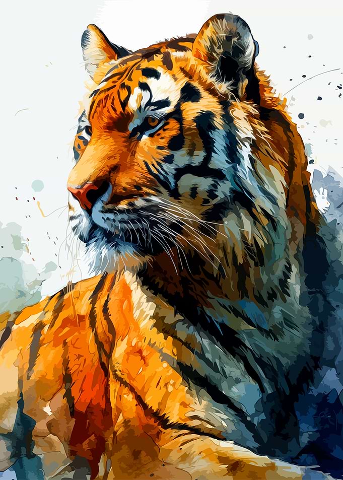 Majestic Tiger Watercolor Portrait