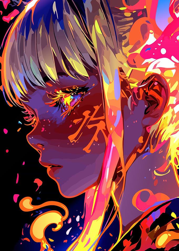 Vibrant Neon Anime Girl Portrait