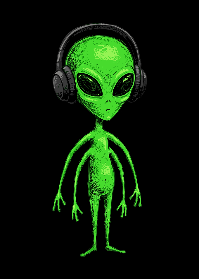 Four-Armed Alien Wearing Headphones