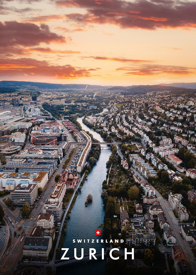 Aerial View of Zurich at Sunset