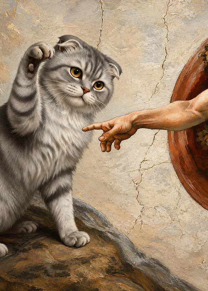 The Creation of Cat Painting with God Hand