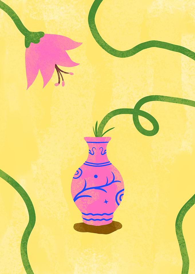 Whimsical Pink Flower and Vase Illustration