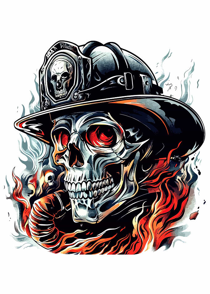 Fiery Skull Firefighter Helmet Illustration
