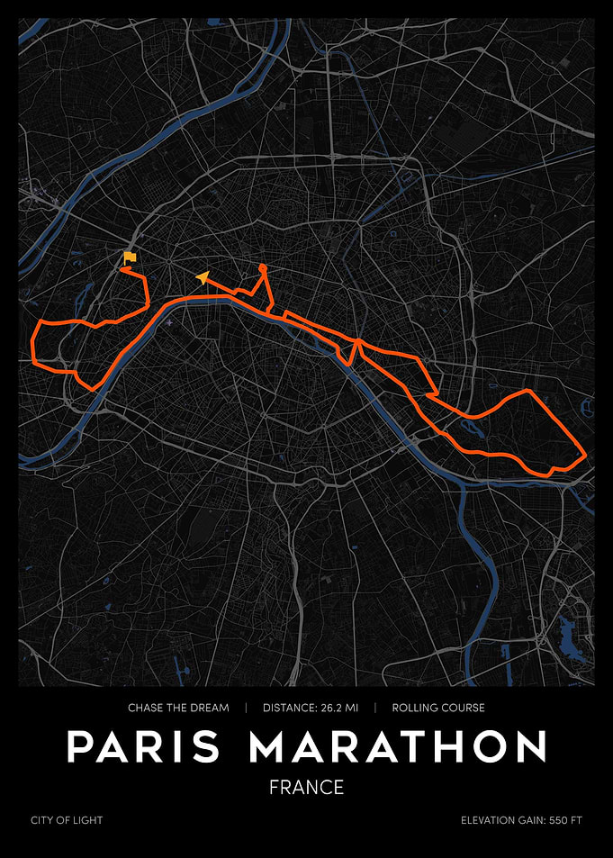 Paris Marathon Route Map Poster