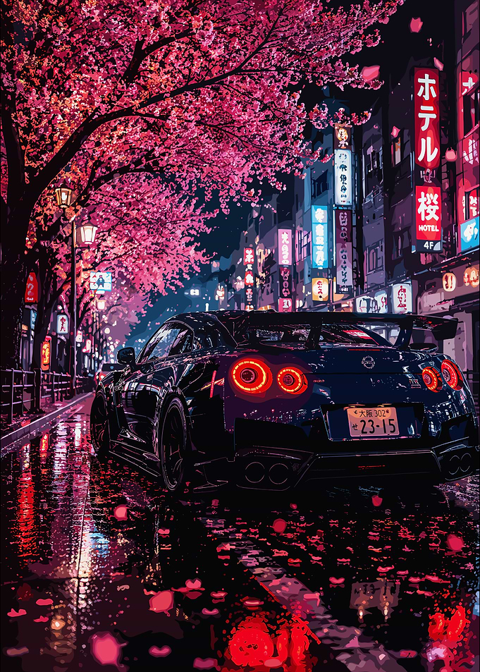 Nissan GT-R Under Cherry Blossoms