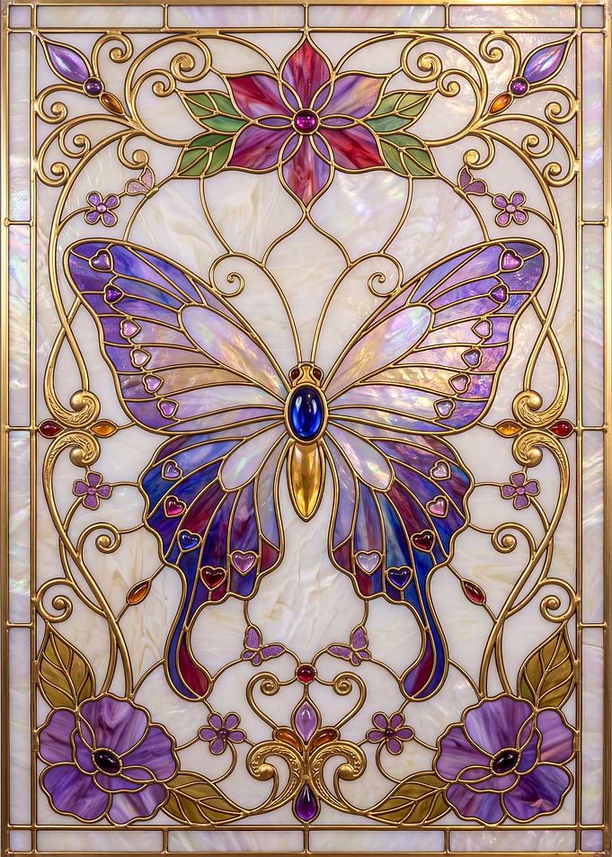 Stained Glass Butterfly Floral Art