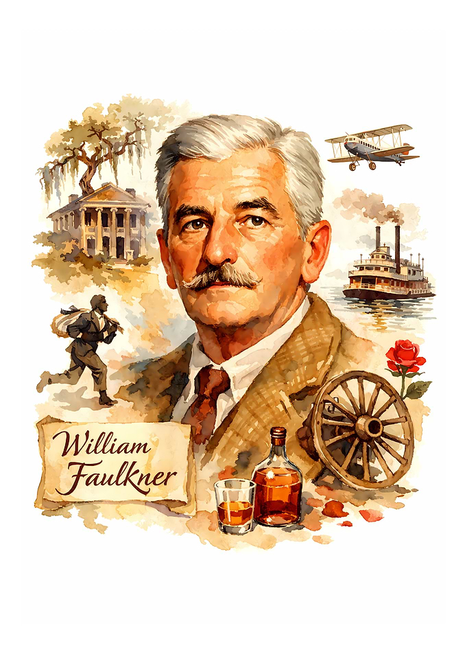 William Faulkner Literary Portrait Illustration