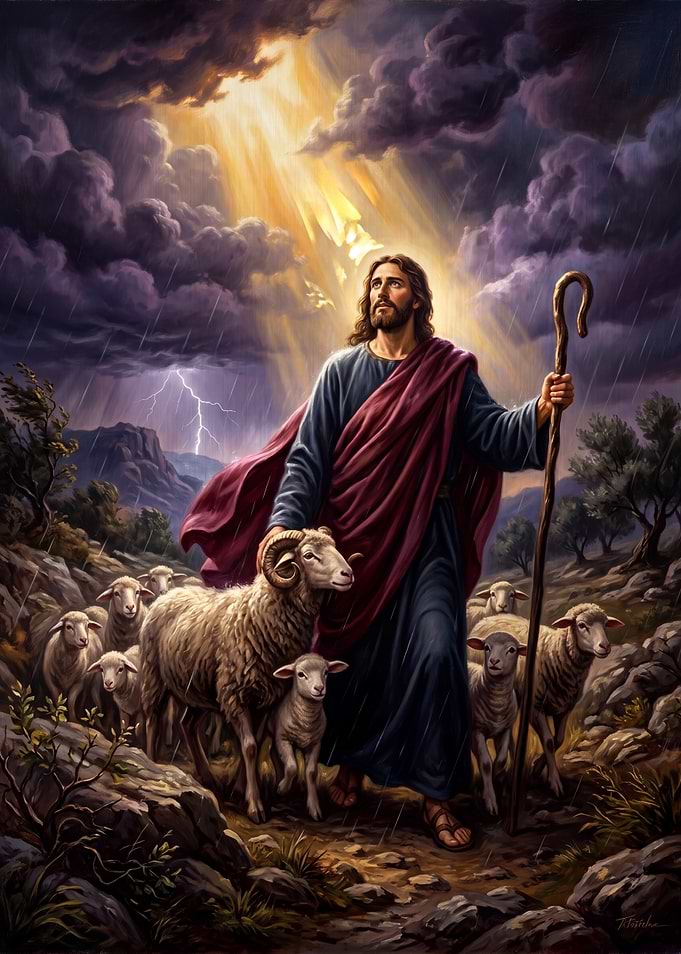 Jesus the Good Shepherd with Sheep