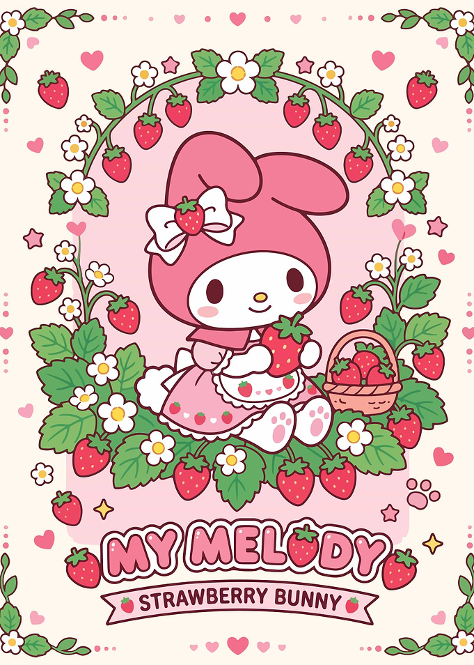 My Melody Strawberry Bunny Illustration