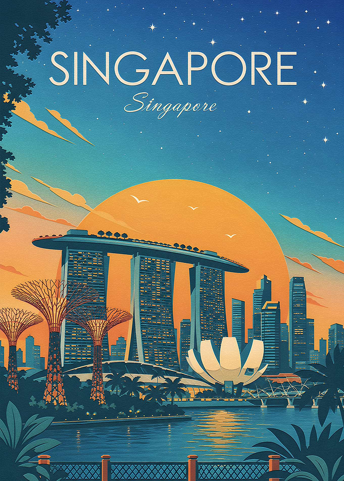 Singapore Skyline Travel Poster
