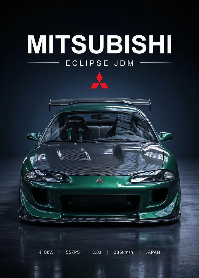 green sleek Mitsubishi Eclipse JDM Poster