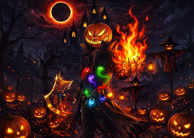 Pumpkin Head Warrior Halloween Fantasy Art