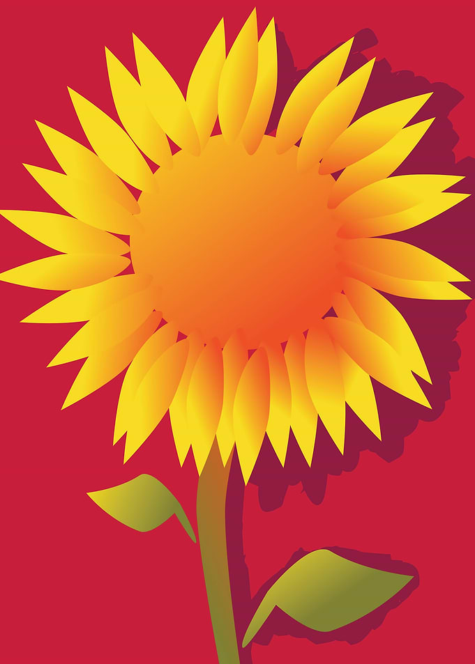 Stylized Sunflower on Red Background