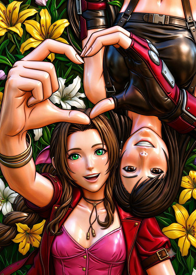 Aerith and Tifa Heart Hands