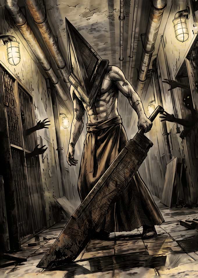 Pyramid Head in Silent Hill Corridor