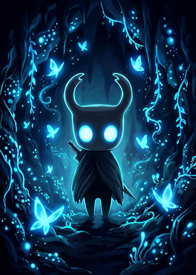 Hollow Knight in Glowing Cavern