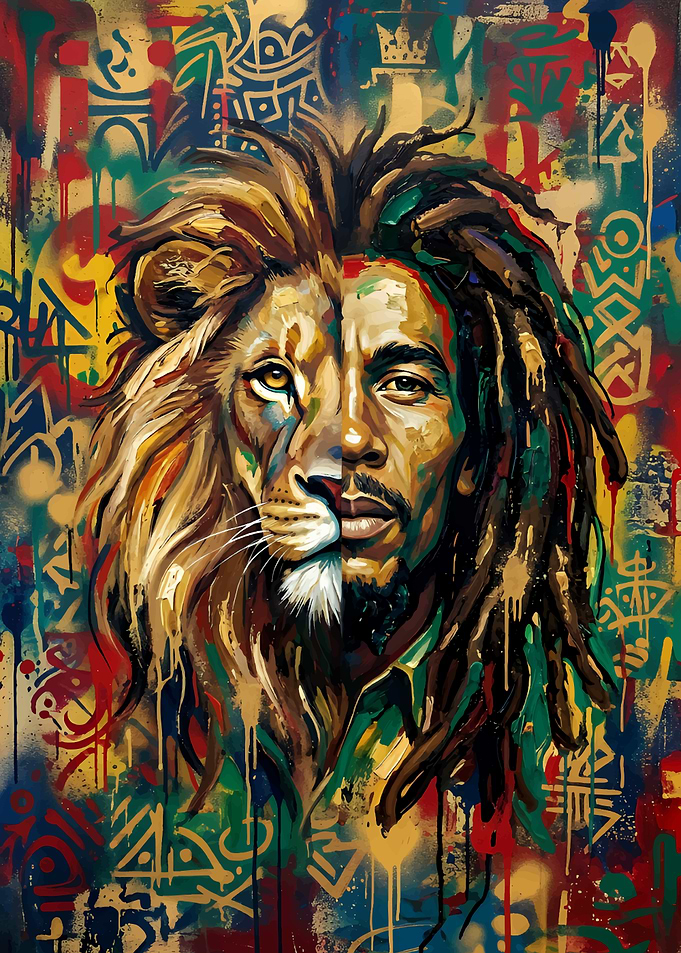 Bob Marley and Lion Split Face