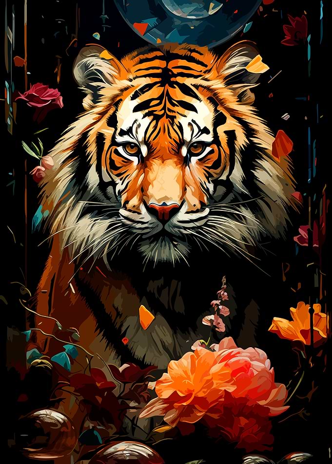 Majestic Tiger Amidst Vibrant Flowers