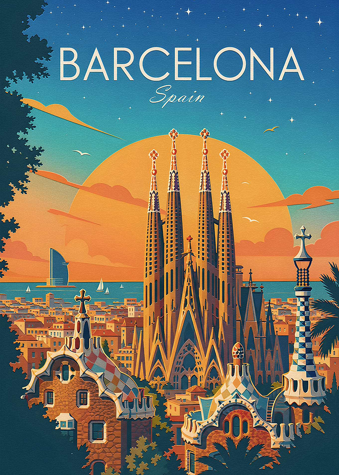 Barcelona Travel Poster Art