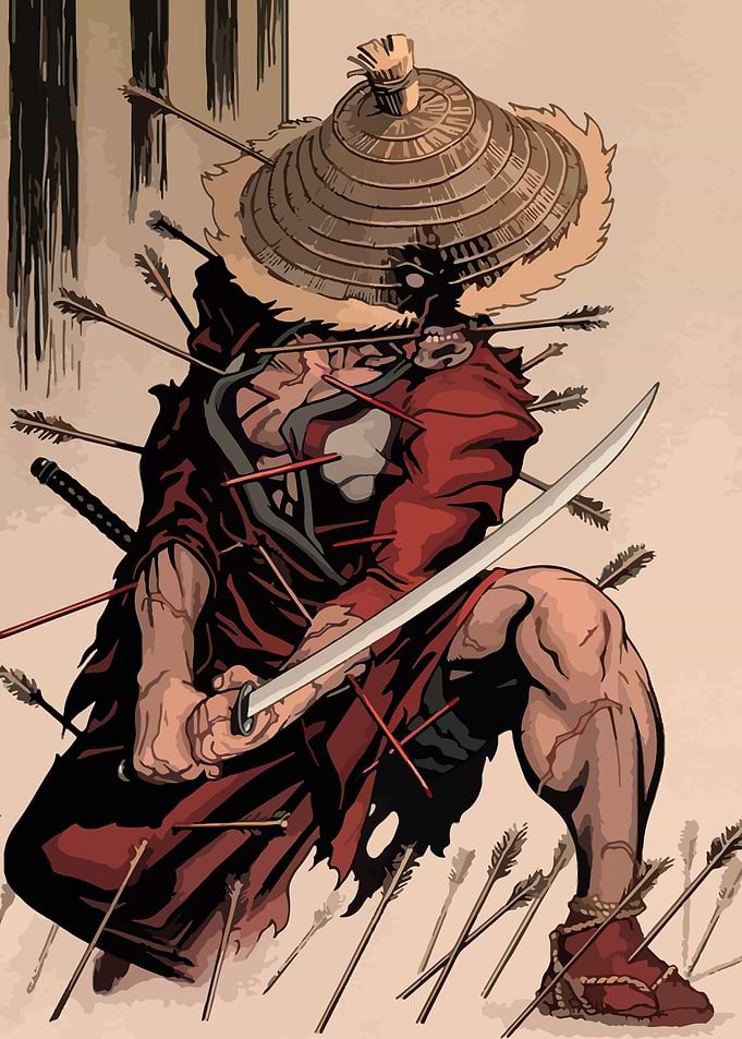Wounded Samurai Warrior in Battle
