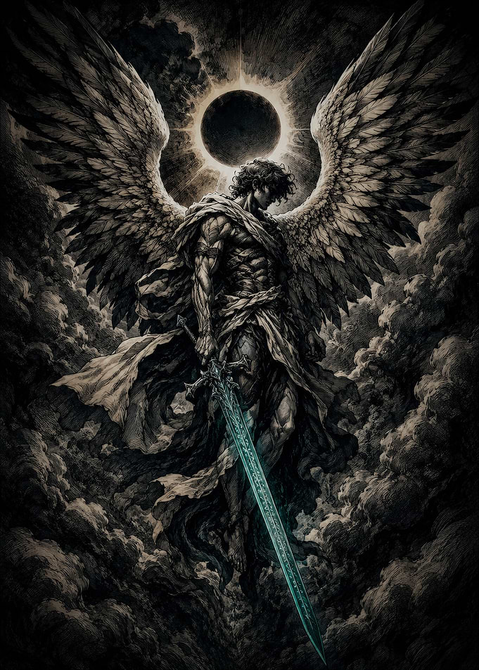 Fallen Angel with Glowing Sword