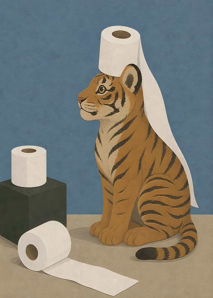 Cute Tiger Cub with Toilet Paper