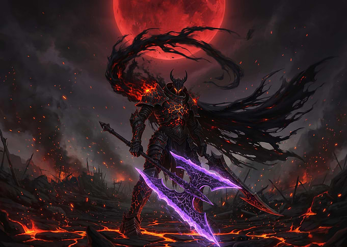 Dark Fantasy Warrior with Glowing Axe