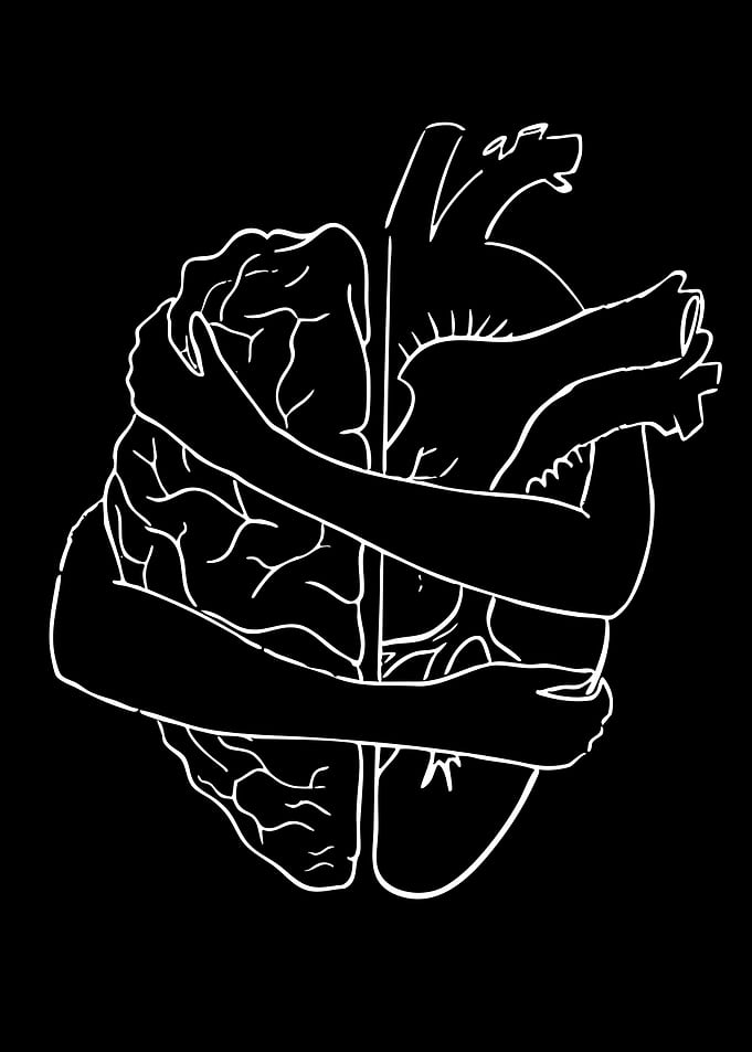 Brain and Heart Embracing Line Art
