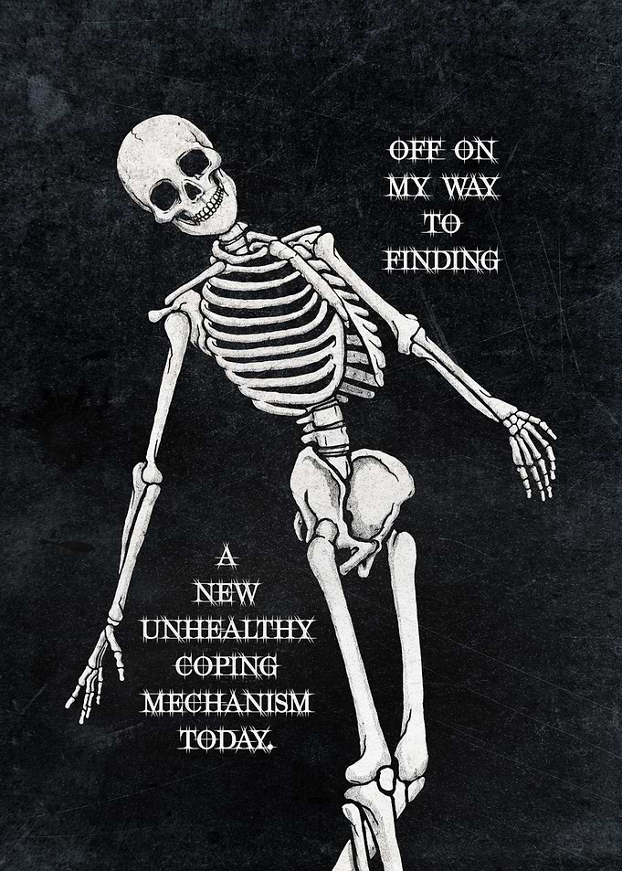 Funny Skeleton Poster – “Off On My Way” Dark Humor Wall Art