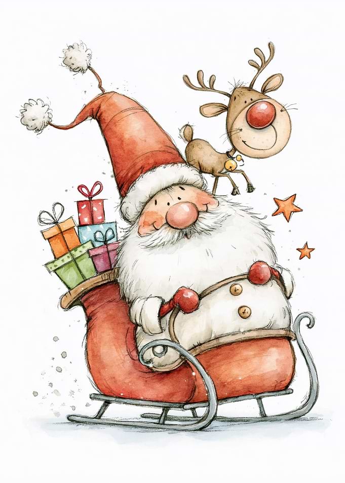 Cute Santa Claus in Sleigh