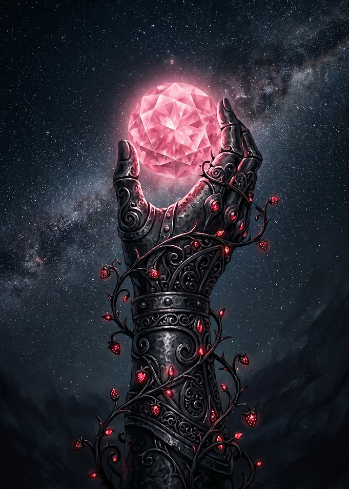 Gloved Hand Holding Glowing Gem