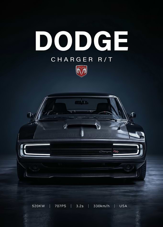 black sleek muscle classic Dodge Charger R/T Poster