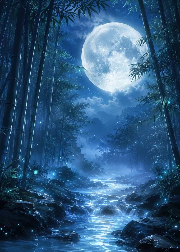 Enchanted Bamboo Forest Under Full Moon