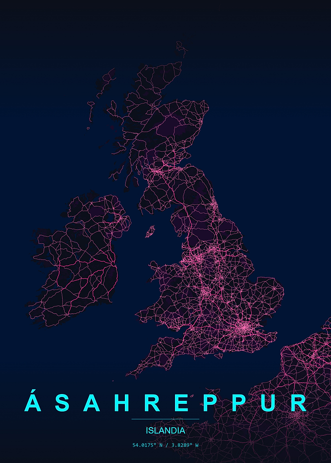 Neon Pink British Isles Road Map