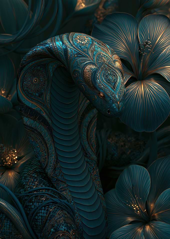 Ornate Teal and Gold Cobra
