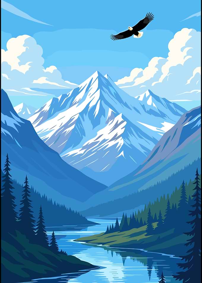 Majestic Mountain Landscape with Eagle
