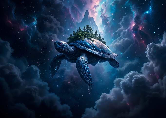 Cosmic Turtle Carrying a Forest World