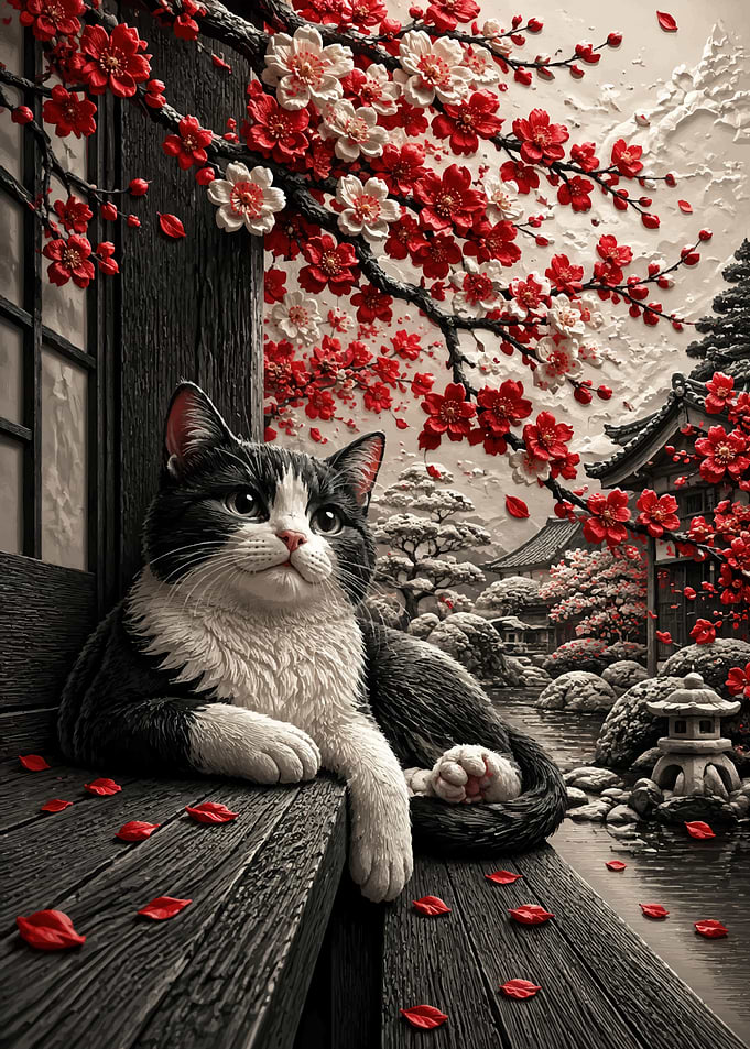 Black and White Cat in Garden