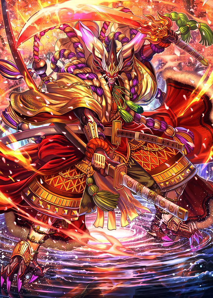 Demon Samurai Warrior with Flaming Blade