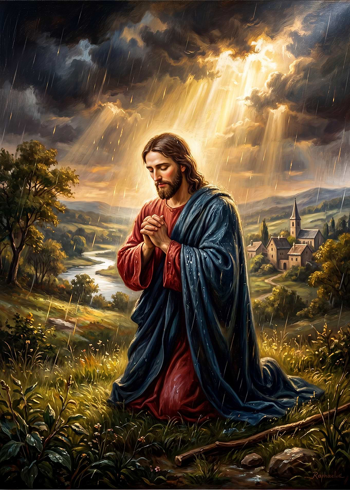 Jesus Praying in the Rain
