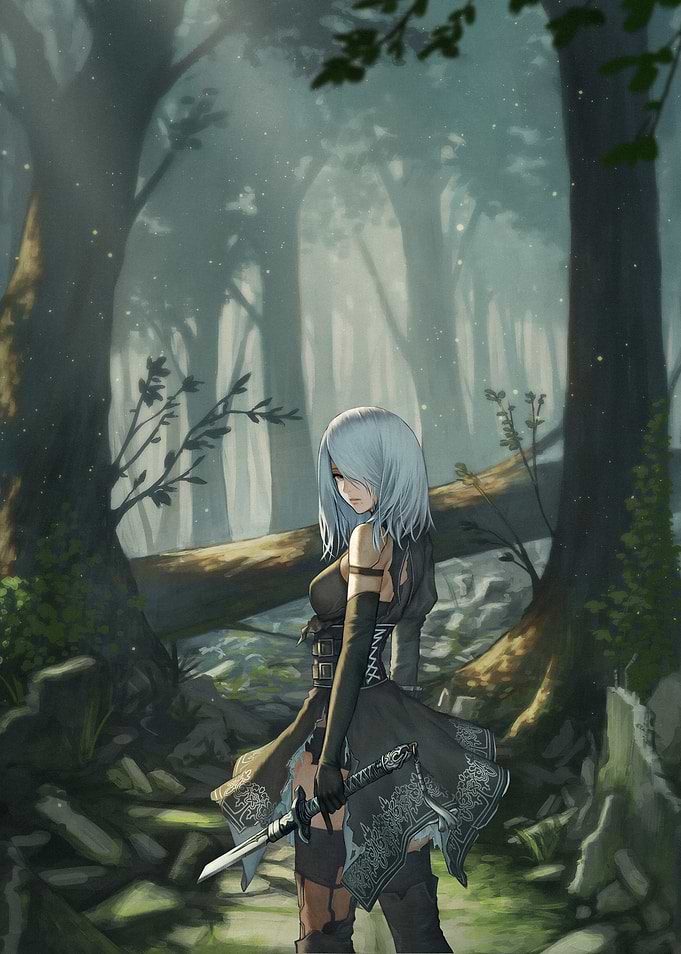 A2 from NieR Automata in Forest